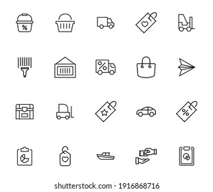 Commerce line icons set. Stroke vector elements for trendy design. Simple pictograms for mobile concept and web apps. Vector line icons isolated on a white background.
