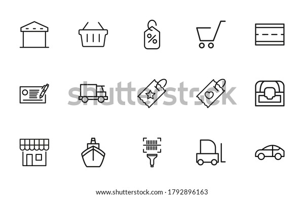 Commerce line icons set.\
Stroke vector elements for trendy design. Simple pictograms for\
mobile concept and web apps. Vector line icons isolated on a white\
background.