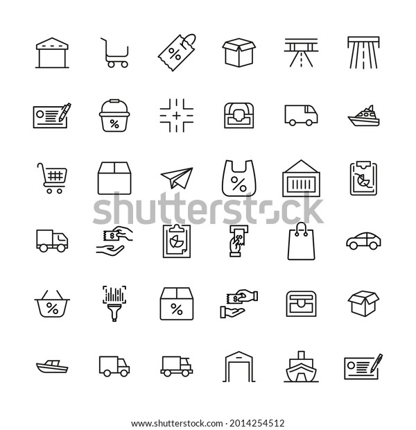Commerce line icons set.\
Stroke vector elements for trendy design. Simple pictograms for\
mobile concept and web apps. Vector line icons isolated on a white\
background.
