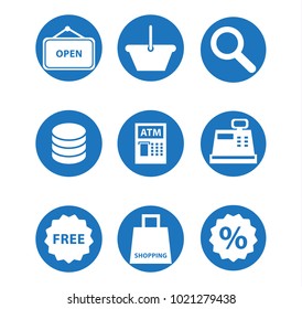 Commerce, marketing, business icon set, clean vector. Vector Set of E-Commerce Modern Flat Thin Icons Inscribed in Round Shape
