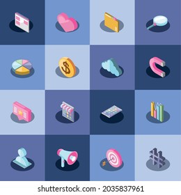 commerce marketing isometric icon set