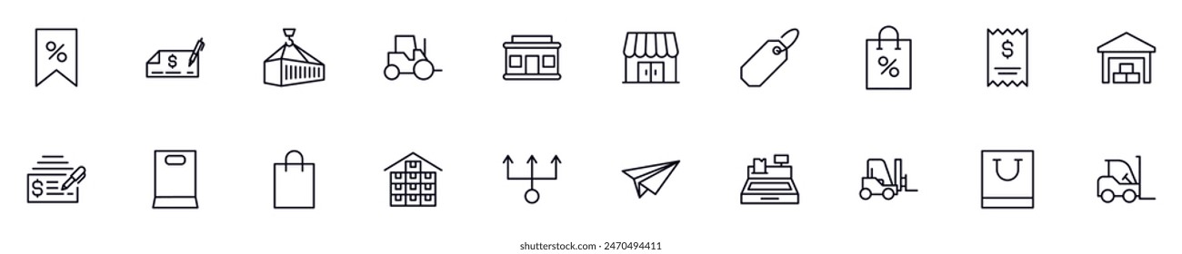 Commerce outline icons bundle. Editable stroke. Simple linear illustration for web sites, newspapers, articles book