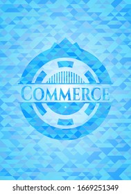 emblema azul claro realista para el comercio. Fondo de mosaico
