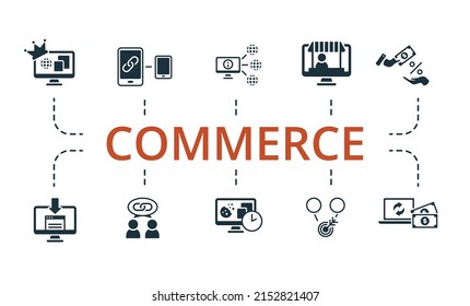 icono de conjunto de comercio. Iconos editables Tema comercial como enlace de afiliación, sitio de autoridad, comisión y más.