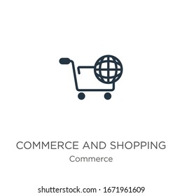 El vector de icono de comercio y compras. Un moderno comercio plano e icono comercial de la colección comercial aislado en fondo blanco. La ilustración vectorial puede utilizarse para el diseño gráfico web y móvil, 