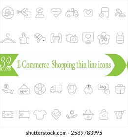 Commerce  Shopping thin line icons set. E-Commerce, Shop, Online Shopping Editable Stroke icons collection. Shoppind symbols set. Vector