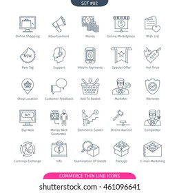 Commerce And Shopping Thin Line Icons Set. Web Elements Collection