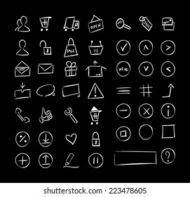 Commerce sketchy icon set on dark background