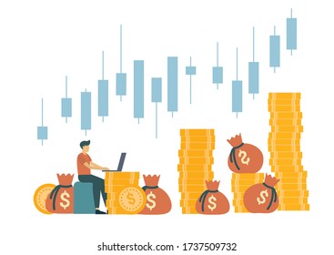 Soluciones de comercio para inversiones, concepto de análisis. Análisis de ventas, datos de crecimiento estadístico, infografía contable. Depósitos económicos ilustraciones isométricas planas.