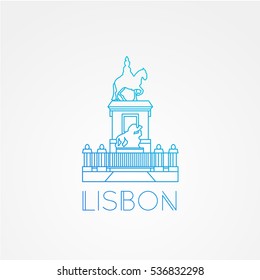 Commerce Square with Statue of King Jose I - the symbol of Lisbon Portugal. Minimalist one line modern style.