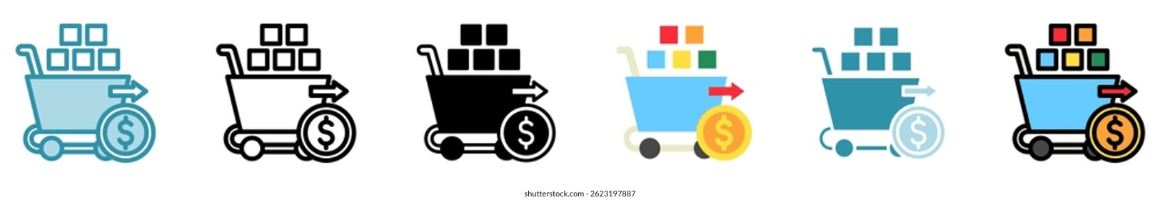 Commerce Trade Multi-Stil, Mini-Illustration Symbol-Set. Kontur, flach, Glyphe, Linienfarbe. Vektor für UI, UX, App, Web, digital oder Print, in Bezug auf Handelskrieg, wirtschaftliche Wettbewerb, Geschäft, Finanzen.