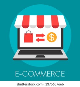 commerce vector illustration with dollar and shopping bag.