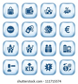 Commerce web icons on glossy buttons.