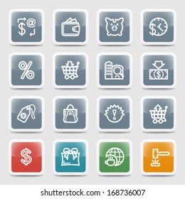 Commerce white contour icons on color buttons.