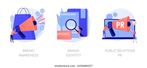 Commercial Advertising Service, Company Recognition, Public Relations Management Icons Set. Brand Awareness, Brand Identity, Pr Metaphors. Vector Isolated Concept Metaphor Illustrations