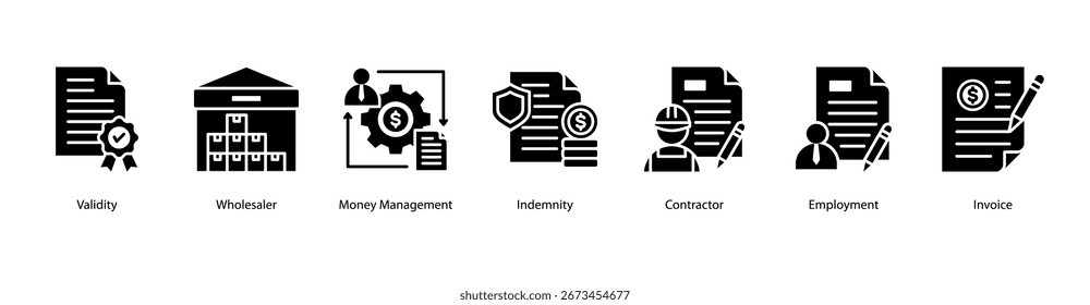 Banner da Web do Contrato Comercial com Validade, Atacadista, Gerenciamento de Dinheiro, Indenização, Contratante, Emprego e Fatura para operações comerciais e financeiras confiáveis.