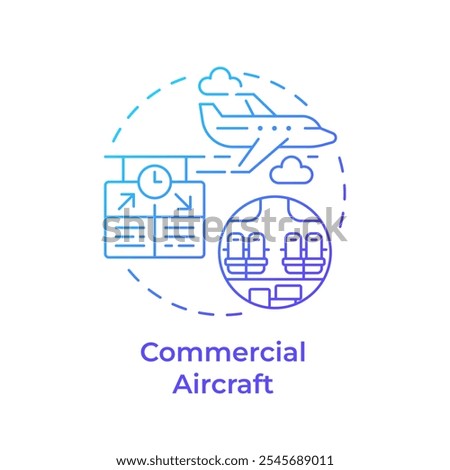 Commercial aircraft blue gradient concept icon. Airline company, aviation services. Round shape line illustration. Abstract idea. Graphic design. Easy to use in infographic, presentation