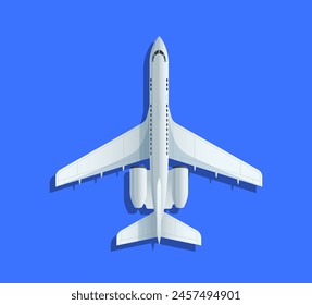 Commercial airliner model against a blue background, isolated vector illustration depicting air travel.