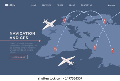 Commercial airlines landing page vector template. Airway transportation industry website homepage interface idea with isometric illustration. Logistics and navigation web banner 3D cartoon concept