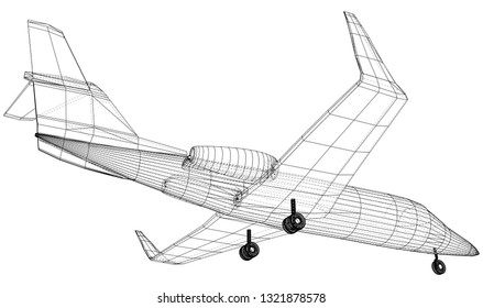 Commercial airplane. Fast Travel and transportation concept. Vector wire-frame concept. Created illustration of 3d