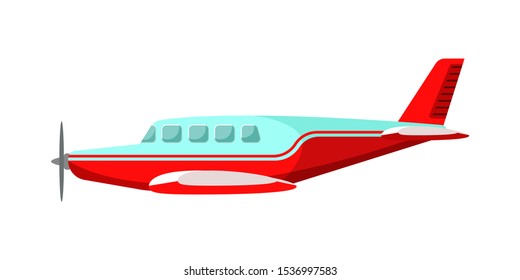 Commercial airplane flat vector illustrations. Private jetliner, aircraft with propeller side view. Air transportation isolated on white background. Flying vehicle, aeroplane for cargo conveyance