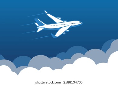 Commercial Airplane Flying Above Clouds Vector Illustration
