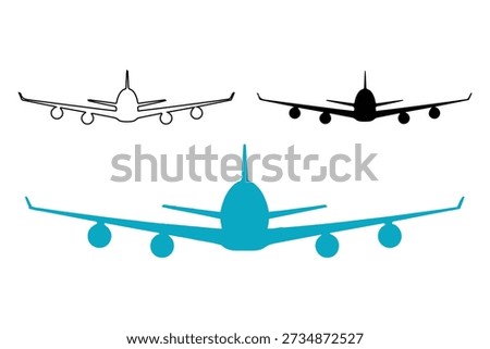 Commercial Airplane Front View Icon Set Vector Illustration for Aviation Travel Transportation and Airline Design