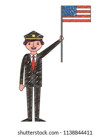 commercial airplane pilot holding american flag labor day