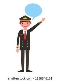 commercial airplane pilot in uniform speech bubble