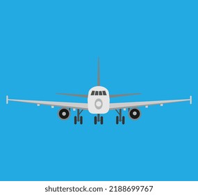 Commercial airplane seen from the front about to make a landing