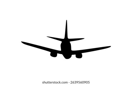 Commercial airplane silhouette in already to landing flying poses, isolated on white background, vector illustration for aviation, travel, and transportation design themes.