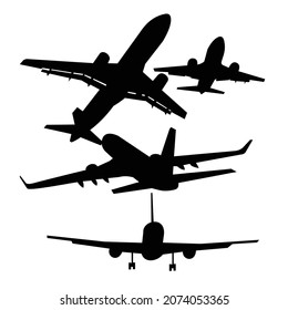 commercial airplane silhouette collection set vector design