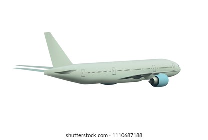 Commercial airplane(aeroplane,plane) in cream white color with flying position isolated on white background in vector style