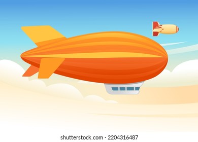 Commercial Airship Flying In Sky Rigid Airship Vector Illustration On Cloud Sky Background