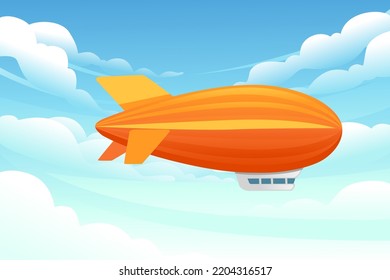 Commercial Airship Flying In Sky Rigid Airship Vector Illustration On Cloud Sky Background