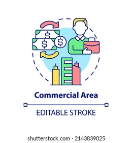 Commercial area concept icon. Type of land-use abstract idea thin line illustration. Commercial buildings. Offices, stores. Isolated outline drawing. Editable stroke. Arial, Myriad Pro-Bold fonts used