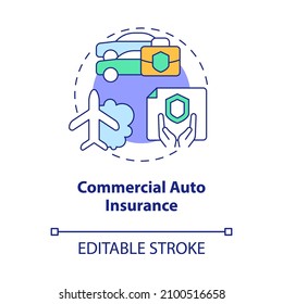 Commercial Auto Insurance Concept Icon. Corporate Insurance Abstract Idea Thin Line Illustration. Isolated Outline Drawing. Editable Stroke. Roboto-Medium, Myriad Pro-Bold Fonts Used