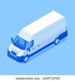 Commercial automobile bus cargo transportation isometric vector illustration. Business van with wheels cab and door courier freight delivery isolated. Goods carrying shipment service