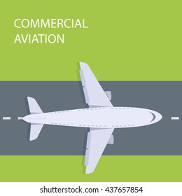 Commercial aviation, plane top view. Vector.
