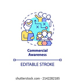Commercial awareness concept icon. Company business involvement. HR skills abstract idea thin line illustration. Isolated outline drawing. Editable stroke. Arial, Myriad Pro-Bold fonts used