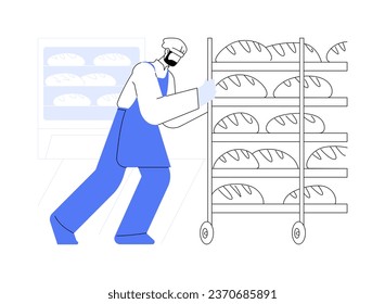 Commercial bread baking abstract concept vector illustration. Worker baking bread for sale, food industry, flour products manufacturing, business sector, making baguette abstract metaphor.