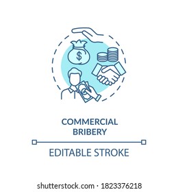 Commercial bribery concept icon. Common corporate crime. Money handshake. Corruption in business and government idea thin line illustration. Vector isolated outline RGB color drawing. Editable stroke