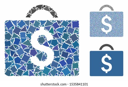 Commercial briefcase mosaic of trembly items in various sizes and shades, based on commercial briefcase icon. Vector uneven items are combined into collage.