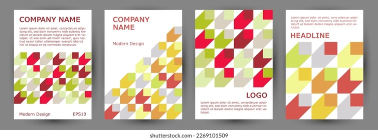 Commercial brochure cover layout collection geometric design. Minimalist style digital folder mockup collection Eps10. Tile geometric elements backdrop A4 card design