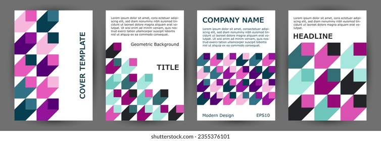 Commercial brochure cover layout collection geometric design. Suprematism style isometric poster template collection vector. Tile geometric elements theme vertical card design