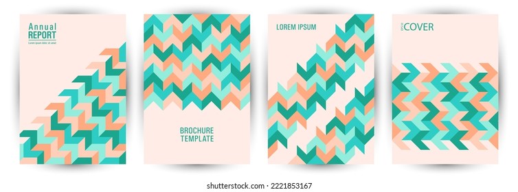 Commercial brochure cover page mokup set graphic design. Swiss style creative journal layout set vector. Tile geometric elements backdrop vertical cover design