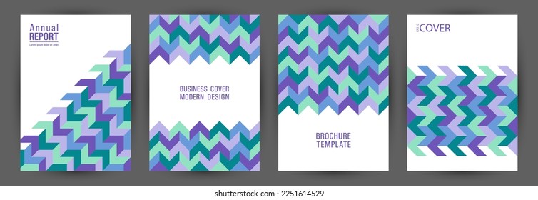 Commercial brochure cover page mokup set graphic design. Minimalist style hipster pamphlet mockup set vector. Tile geometric elements composition vertical card design