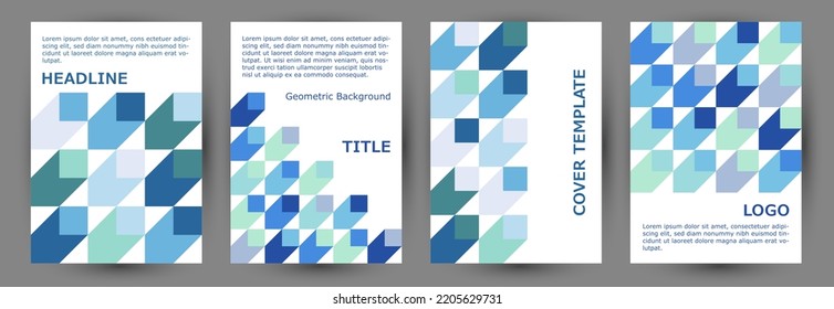 Commercial Brochure Cover Template Collection Vector Design. Memphis Style Futuristic Title Page Mockup Collection Vector. Mosaic Geometric Elements Composition Vertical Card Design