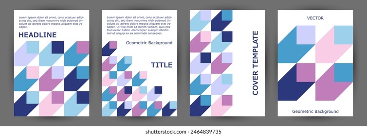 Commercial brochure cover template collection geometric design. Memphis style futuristic certificate layout collection Eps10. Mosaic geometric elements pattern vertical cover design