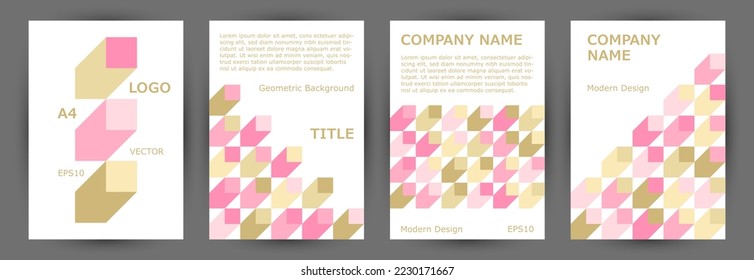 Commercial brochure front page layout collection vector design. Bauhaus style premium flyer layout collection vector. Tile geometric elements structure A4 card design